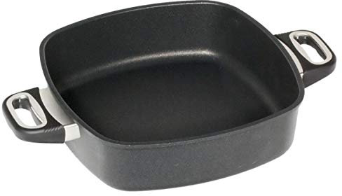 AMT Gastroguss Eckpfanne 28 x 28 cm, 7 cm hoch, Bräter mit Seitengriffen, induktionsgeeignet, backofenfest, Lotan® Antihaft-Veredelung, Gusspfanne (Aluguss), AMZN-I-E287