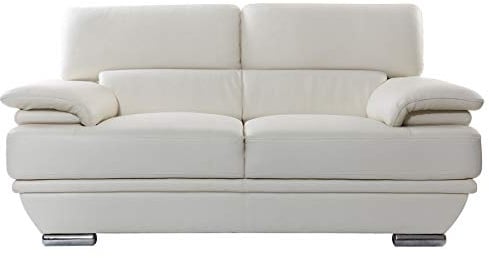 Miliboo Design-Ledersofa Zwei Plätze verstellbares Kopfstück Weiß Ewing - Büffelleder