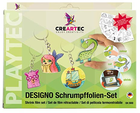 CREARTEC - Schrumpffolien-Set Designo - Bastelset für individuell hergestellte Schlüssel - & Kofferanhänger - Made in Germany