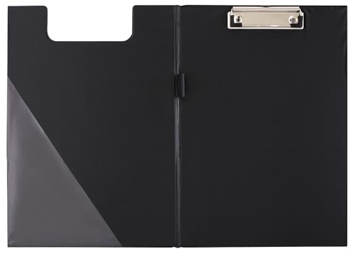 D.RECT 009565 Klemmbrettmappe A5 aus Kunststoff schwarz | A5‑Klemmbrett aus Graupappe mit PVC‑Überzug, schwarz, leinengeprägt, mit Drahtbügelklemme & Aufhängeöse