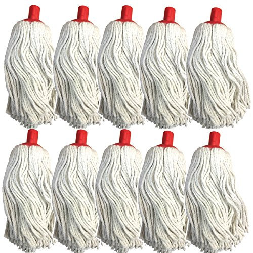 (Pack of 10) 16oz Cotton Mop Head with Push fit red Plastic Socket fits 15/16 (24mm) shafts