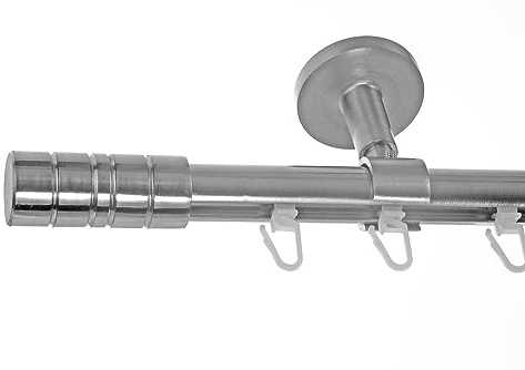 BASIT Innenlauf Gardinenstange 1 läufig 240 cm lang Edelstahl Look I Gardinenstange Deckenmontage 1 läufig Ø20mm I In 120-600cm verfügbar I D30