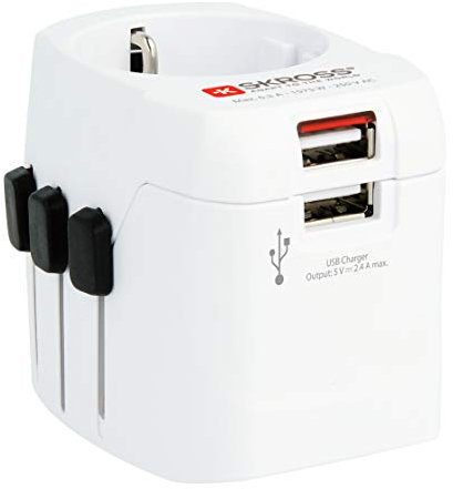 SKROSS - Adaptateur & Chargeur (USB) de voyage universel - Prises France vers Royaume-Unis (UK) / Etats-Unis (USA) / Australie / Chine