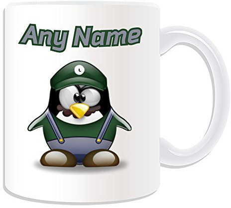 UNIGIFT personalisierbares Geschenk – Luigi Tasse (Pinguin Videospielfigur, Kostüm-Design, weiß) Name Nachricht einzigartig lustig Neuheit Superhelden Super Computer RPG Jumpman Bros Yoshi Mario
