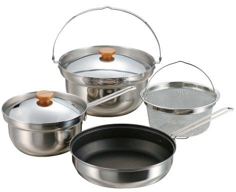 CAPTAIN STAG Edelstahl Kochset Camping Geschirr Pfanne Topf