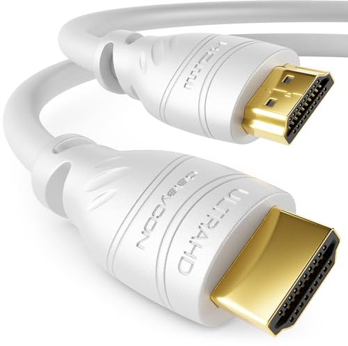 deleyCON 20m Cable HDMI 2.0a/b - Alta Velocidad con Ethernet - UHD 2160p 4K@60Hz 4:2:0 HDCP 2.2 ARC CEC Ethernet 18Gbps 3D Full HD 1080p Dolby - Blanco