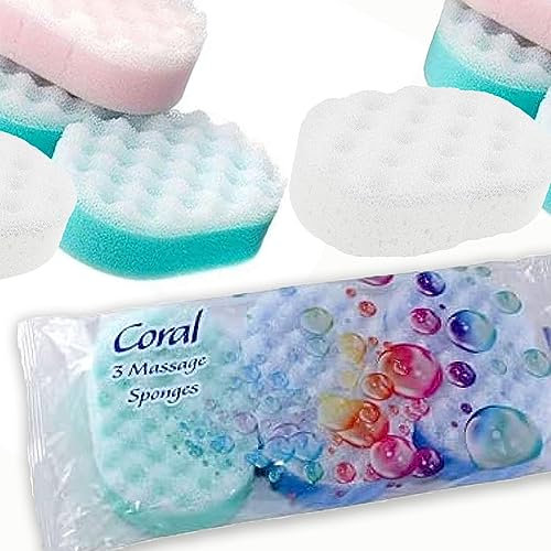 Coral 3 Stück Massage-Schwämme (Farben können variieren).