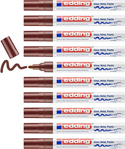 edding 750 Glanzlackmarker - braun - 10 Lackmarker - Rundspitze 2-4 mm - Lackstift für Glas, Stein, Holz, Kunststoff und Papier - wasserfest, stark deckend