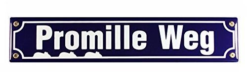 Buddel Bini Schild Straßenschild Promille Weg Email Knipenschild Strassen Emaille, 40x8 cm, blau