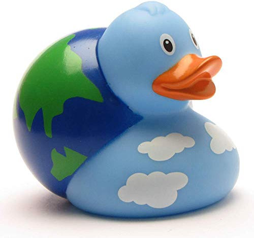 Weltkugel Badeente I Quietscheente I L: 7,5 cm I inkl. Badeenten-Schlüsselanhänger im Set