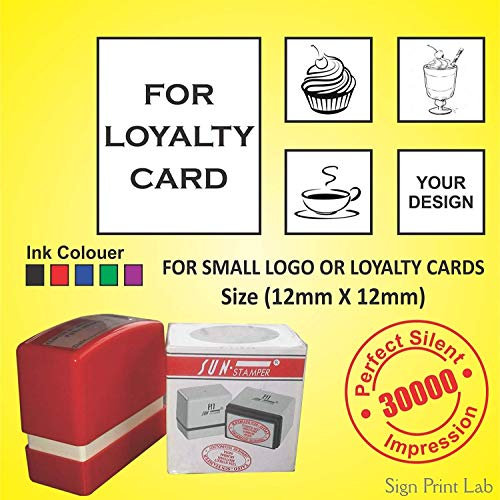 Personalised SELF Inking Rubber Stamp Black Ink, 12mm x 12mm K -Small Logo OR Loyalty Cards