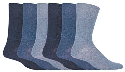 IOMI Footnurse - Mens 6 pack loose non elastic diabetic socks with hand linked toe seams in 5 colours (Blue)(Size: 6-11 UK)