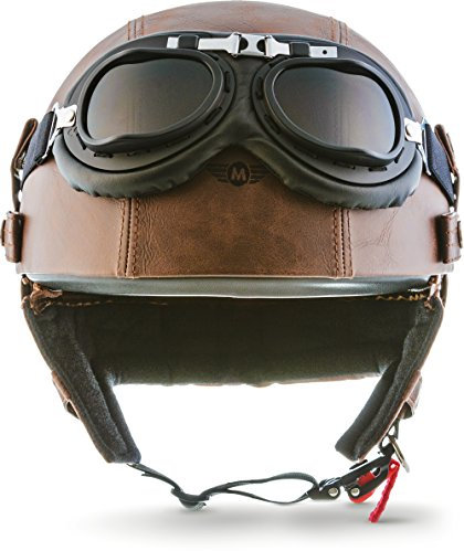 Moto Helmets® D22-Set „Leather Brown“ · Brain-Cap · Halbschale Jet-Helm Motorrad-Helm Roller-Helm Scooter-Helm Bobber Mofa-Helm Chopper Retro Cruiser Vintage Pilot Biker Helmet Brille · S (55-56cm)