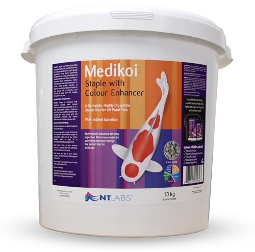 NT Labs Medikoi Staple Colour Enhancer Pond Food Adult 6mm Pellets (10kg) | Floating koi food utilises spirulina for summer and spring feeding down to 8C to enhance fish colour definition.