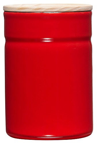 Riess, 2172-213, Vorratsdose mit Eschenholzdeckel, Durchmesser 8 cm, Höhe 12 cm, Inhalt 525 ml, FRESH TOMATO, KITCHEN-MANAGEMENT, Truehomeware, Emaille