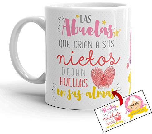 Kembilove Taza Desayuno para Abuela – Taza Original con Mensajes Graciosos – Taza con Frase Las Abuelas dejas Huellas – Regalos Originales Tazas de Té para Abuelas