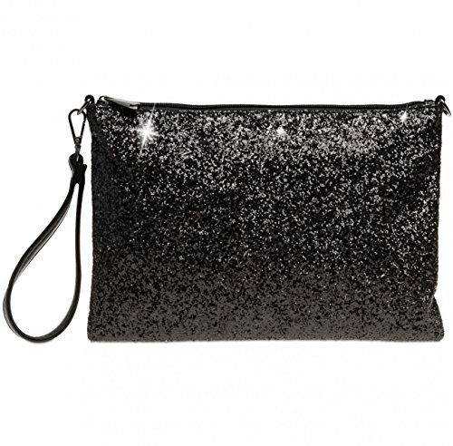 Caspar TA341 große Damen XL Glitzer Pailletten Clutch Tasche Abendtasche mit Handschlaufe, Farbe:schwarz, Größe:One Size