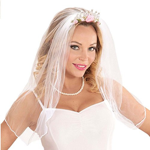 NET TOYS Diadem mit Brautschleier Tiara Hochzeitsschleier Braut Schleier Hochzeit JGA Kopfschmuck Junggesellinnenabschied Haarreif Bride to Be Krone