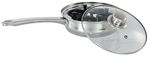 Buckingham Four Hole Egg Poacher Pan Premium Stainless Steel with Tempered Glass Lid Removable Non Stick 4 Cups Perfect Egg Poached Maker Induction Compatible