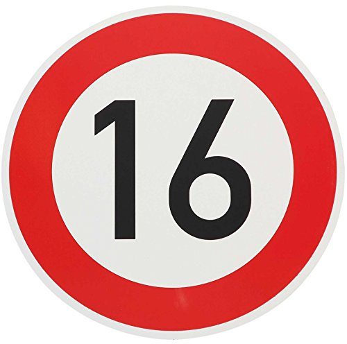 ORIGINAL Verkehrzeichen 16 KM/H Schild Nr. 250 (m. Sondertext) Verkehrsschild Straßenschild Straßenzeichen Metall auch Gebutrtstagschild zum 16. Geburtstag als 16km Geburtstagsschild 42 cm Metall