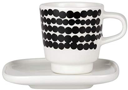 Marimekko - Espressotasse mit Untertasse - Oiva-Siirtolapuutarha - Keramik - Weiß-Schwarz - 2-teilig