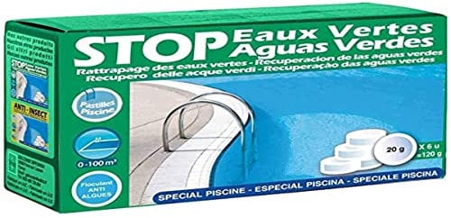 Gre 90147 - Stop Aguas Verdes, solution pour traiter les eaux vertes. Convient aux piscines hors-sol ou enterrées. Contient 6 pastilles de 20 grammes chacune.
