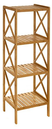 LOLAhome Estantería Bambú Baño Suelo Nórdica | Estante de 4 Baldas Madera Natural | Organizador Almacenaje Cocina y Decoración Hogar | Sol Naciente De 36,5x33x119 cm