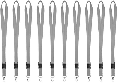 Karteo Schlüsselband mit Karabinerhaken und Schnalle grau [10 Stück] unbedruckt zum Umhängen für Ausweise Autoschlüssel Zugangskarten