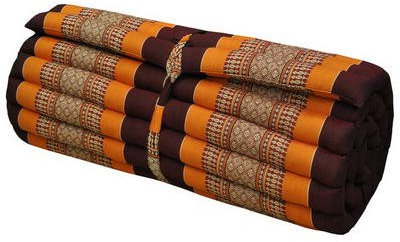 Kapok Thaikissen, Yogakissen, Massagekissen, Kopfkissen, Tantrakissen, Sitzkissen - Braun/Orange (Rollmatte breit - 75x5x180)