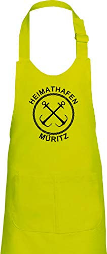 ShirtInStyle Kinder Latzschürze, Heimathafen Anker Müritz, Schürze, Basteln, Hobby, Kita, Schule, Hort, Verein, Urlaub, Meer, Strand, Ferien, Farbe Lime