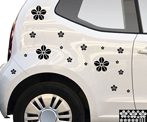 kleb-Drauf® - 18 Blumen/Schwarz - matt - Aufkleber zur Dekoration von Autos, Motorrädern und Allen Anderen glatten Oberflächen im Außenbereich; aus 19 Farben wählbar; in matt oder glänzend