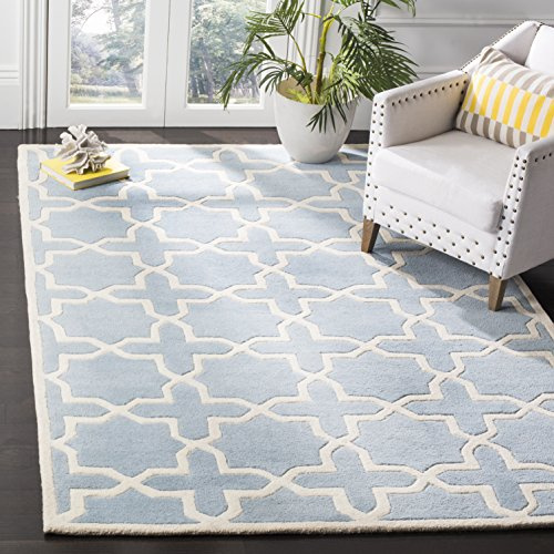 SAFAVIEH Chatham Collection Area Rug - 5' x 8', Blue & Ivory, Handmade Geometric Wool, Ideal for High Traffic Areas in Living Room, Bedroom (CHT732B)