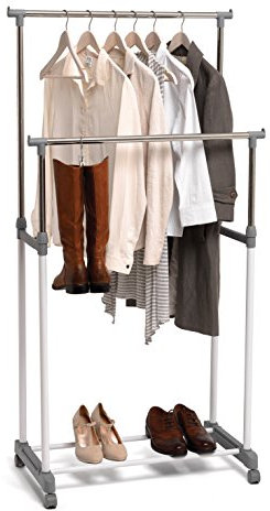 DOMO PAK LIVING Stander appendiabiti con ruote e tubi telescopici, doppia barra appenderia