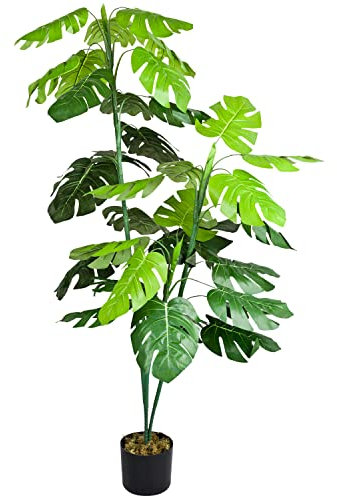 Decovego Monstera Fensterblatt Kunstpflanze Künstliche Pflanze 140 cm Kunstblume Innendekoration Kunst Pflanze wie echt im Topf