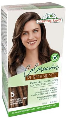 Corpore Sano Tinte Permanente Castaño claro (5) sin amoníaco, resorcinol, PPD ni parabenos. Con Aloe Vera, Sésamo y Keratina Vegetal 140 ml