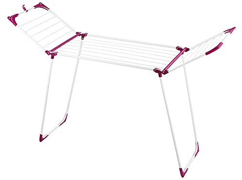 WENKO Étendoir à Linge Summer Dry 13 m | Séchoir à Linge Pliable en métal pour intérieur et extérieur | 13 m de séchage | Dimensions (L x H x P) 153 x 76 x 46 cm | Blanc et Rose