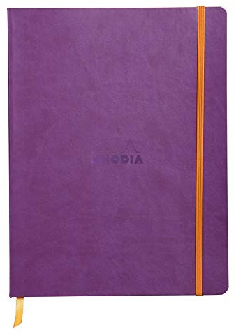 RHODIA 117510C - Purple Flexible Notebook - 19x25 cm - Lined - 160 pages - Clairefontaine Ivory Paper 90 g/m - Bookmark, Elastic Closure - Faux Leather Cover - Rhodiarama Collection
