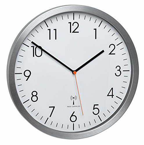 TFA Dostmann Funk-Wanduhr analog, 60.3527.55, geräuscharm, mit Aluminium-Rahmen, zeitlos und modern, Silber