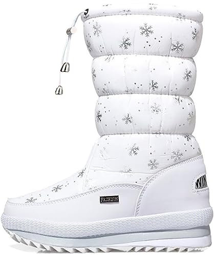 Solshine Damen Nylon Langschaft mit Fell Warm Gefütterte Wasserdicht Schneestiefel Weiss 40EU