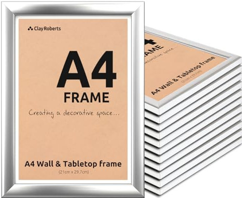 A4 Photo Frame, Silver, Pack of 12, Picture Frame, Certificate, Art Print Poster, 21cm x 29.7cm, Silver Frames, A4 Photo Collage Gallery Display