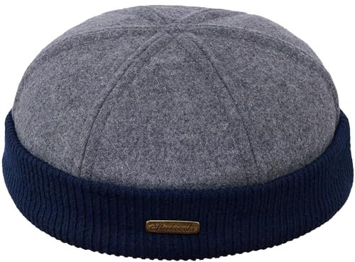 Sterkowski Navy Watch | Wolle Beanie Kappe für Herren und Frauen | Docker Cap Leon der Profi Beanie Fahrrad Mütze Kapitänsmütze Wintermütze 57 cm Grau/Dunkelblau