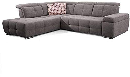 CAVADORE Schlafsofa Mistrel mit Ottomane links / Große Eck-Couch im modernen Design / Mit Bettfunktion / Inkl. verstellbare Kopfteile / Wellenunterfederung / 269 x 77-93 x 228 cm / Dunkelgrau