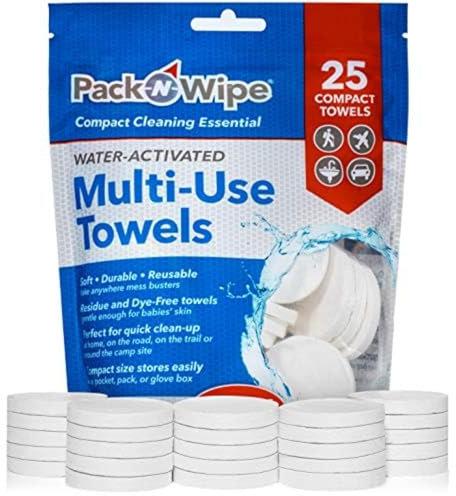 Pack-n-Wipe Compressed Disposable Towels - Soft, Durable, Reusable - Travel, Home, Outdoor Hand Towels - 8.5” x 11” - 25 Count (PNW-4)