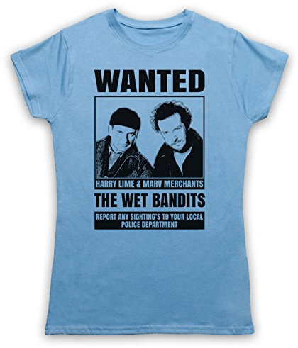 Home Alone The Wet Bandits Wanted Poster Damen T-Shirt, Hellblau, Large