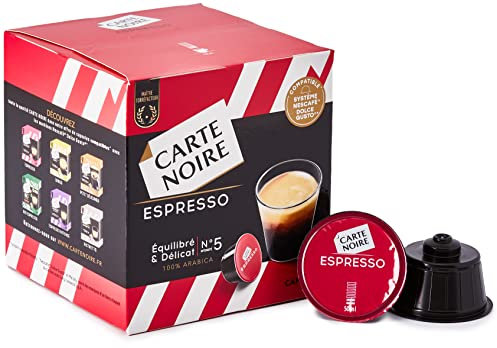 CARTE NOIRE - Capsules de Café Espresso Compatibles Dolce Gusto® - Équilibré & Déilcat - Café Arabica - Lot de 6 x 16 Capsules - Fabriqué en France