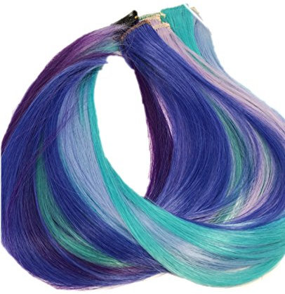 Prettyland - GHW08 bunte Strähnen multifarbig Extension Set 12-teilig Haarteil Clip-In glatt - Lila Blau Grün Set 2