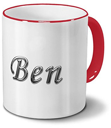 printplanet Tasse mit Namen Ben - Motiv Chrom-Schriftzug - Namenstasse, Kaffeebecher, Mug, Becher, Kaffeetasse - Farbe Rot