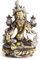 TEMPELWELT Deko Figur Grüne Tara auf Lotusthron 14 cm, Messing massiv dreifarbig, Tibet Dölma Statue Shyama-Tara weiblicher Buddha