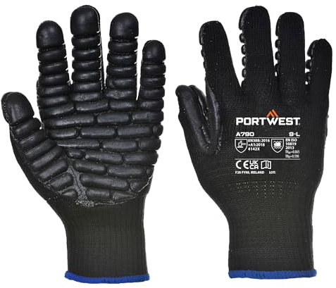 Portwest Anti-Vibrations-Handschuh, Größe: L, Farbe: Schwarz, A790BKRL