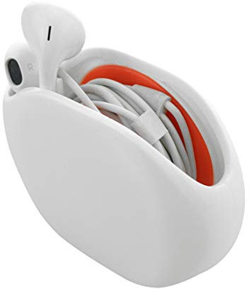 Geekria in-Ear Headset Smart Storage Box/Headphone Cable Storage Organizer/Earbuds Holder Case/Earphone Bobbin Winder Wrap/Cord Tangle-Free Portable Manager/Wire Keeper (White)